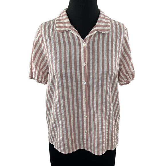 Velvet by Graham & Spencer Pink & White Striped Button-Up Short Sleeve Shirt S - Picture 1 of 6